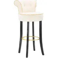 Mauro Ferretti Tabouret De Bar Luxy En Velours Synthétique Crème - 46 X 48 X 96 Cm - Dossier Confortable Et Repose-Pieds En Métal Doré - Design Glamour Essentiel