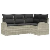 vidaXL Ensemble de canapés de jardin avec coussins, 4 pièces, gris clair, en polyrotin