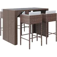 vidaXL Ensemble bar de jardin 5 pièces avec coussins Marron Poly rotin