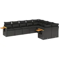 vidaXL Ensemble de salon de jardin 9 pièces avec coussins noir poly rotin