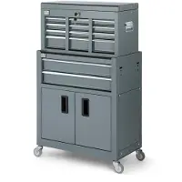 HBM Chariot à outils avec armoire supérieure, gris, modèle 2