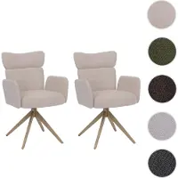 Mendler Ensemble de 2 chaises de salle à manger HWC-N11, chaise pivotante avec système de retour automatique, revêtue en tissu bouclé (350g/m²), couleur beige, pieds imitation bois