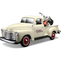Maisto Voiture Chevrolet 3100 Pick-up 1950 avec moto 1:24 Blanc