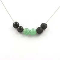 Bijoux Pierres et Minéraux. Collier perles Aventurine + Lave + Obsidienne noire 8 mm Chaine en acier inoxydable.