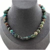 Bijoux Pierres et Minéraux. Collier perles Chrysocolle des USA + Chrysocolle de Namibie qualité 7A Collier femmes, hommes. Taille personna
