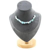 Bijoux Pierres et Minéraux. Collier 15 perles Larimar de République Dominicaine. Chaine en acier Collier femmes, hommes. Taille personnali