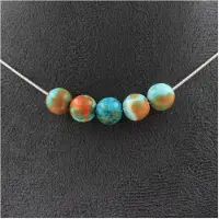 Bijoux Pierres et Minéraux. Collier 5 perles Jaspe bleu orange 8 mm. Chaine en acier inoxydable Collier femmes, hommes. Taille personnalis