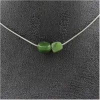 Bijoux Pierres et Minéraux. Collier 2 perles Jade néphrite de Sibérie (Russie). Chaine en acier Collier femmes, hommes. Taille personnalis