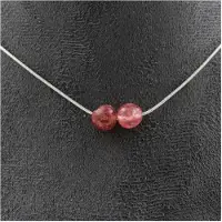 Bijoux Pierres et Minéraux. Collier 2 perles Strawberry Quartz de Madagascar Chaine en acier Collier femmes, hommes. Taille personnalisabl