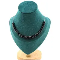 Bijoux Pierres et Minéraux. Collier 20 perles Agate noire 8 mm. Chaine en acier inoxydable Collier femmes, hommes. Taille personnalisable.