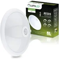 LUMILED Plafonnier LED REGIS 2x E27 IP44 avec détecteur de mouvement et de luminosité, blanc rond 30 cm