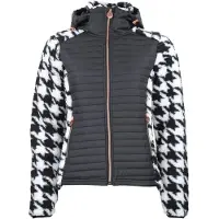 Mountain Peak Blouson à capuche zippé bi-matière badge poitrine motif pied de poule femme