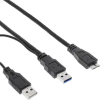 InLine Câble USB 3.2 Gen.1 en Y, 2x A à Micro B, noir, 1,5m