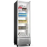 Klarstein GrandCooler 306 L Réfrigérateur à Boissons - Vitrine Réfrigérée avec Porte Double Vitrage, Porte aluminium, Éclairage LED Blanc/Bleu, Thermostat 0°C à 10°C, 4 Étagères, Roues Pivotantes
