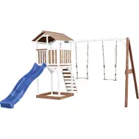 Axi Beach Tower Aire De Jeux Avec Toboggan En Bleu, 2 Balançoires & Bac À Sable | Grande Maison Enfant Extérieur En Marron & Blanc | Cabane De Jeu En