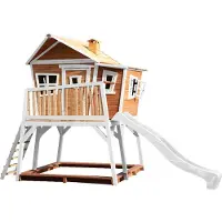 Axi Max Maison Enfant Avec Bac À Sable & Toboggan Blanc | Aire De Jeux Pour L'Extérieur En Marron & Blanc | Maisonnette / Cabane De Jeu En Bois