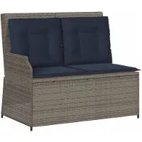 vidaXL Banc de jardin avec fonction allongée et coussins, gris, en polyrotin