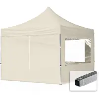TOOLPORT 3x3 m Tonnelle pliante Alu, PES 700, côtés panoramiques, crème