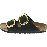 Birkenstock pour femme. 1023290 Sandales en Cuir Arizona Big Buckle Lenb (Coupe Étroite) noir (36), Plat, Aucun, Casuel