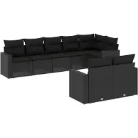 vidaXL Ensemble de jardin canapé 8 pièces avec coussins noir poly rotin