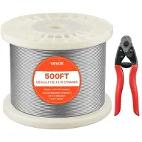 Vevor Câble Acier Inoxydable 3,2 mm x 152,4 m Cable Inox 316 Fil Tressé Inox pour Système de Garde-corps de Terrasse