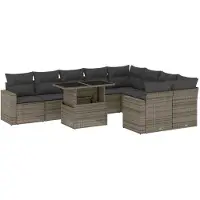 vidaXL Ensemble de salon de jardin 10 pièces avec coussins Gris Poly Rattan