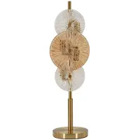 Mauro Ferretti Lampe de table Osaka, verre et fer, 20x18x66 cm, finition or, abat-jour transparent, design