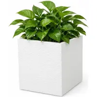 Eda Pot de Plante Carré en Plastique Graphite Blanc - 39 x 39 x 43 cm