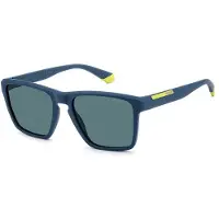 Polaroid Lunettes de soleil pour hommes PLD 2167/S, bleu mat avec détails jaunes, dimensions : 56/18/145