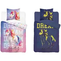 Detexpol Parure de lit lumineuse dans le noir 140x200 arc-en-ciel licorne multicolore