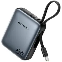 Vention Batterie externe 10 000 mAh 35 W PD avec câble USB-C intégré, grise