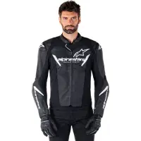 Alpinestars Faster V3 blouson en cuir de moto, noir/blanc, 56