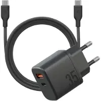 EnerGea Bazic Goport Velox Kit 1Xusb-C 1Xusb-A Gan 35W Charger with Braided Cable Noir