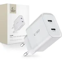 Tech-Protect C20W main charger 2x USB-C PD 20W - blanc (20 W, 2 ports), Chargeur USB, Blanc