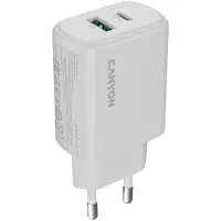 Canyon Adapter charger OnCharge 250 25W 1xPD 1xQC EU White (25 W, 2 ports), Chargeur USB, Blanc