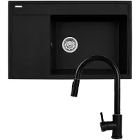 Pyramis Set - Sink CAMEA 79x50 1B 1D R+ Faucet IDEA Black Edition - 070168502BE