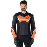 Alpinestars Veste En Cuir Faster V3 Black Red Fluo, Taille: 60