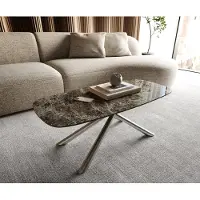 DELIFE Table basse Edge bateau 100x50 cm céramique Emperador Extra Lucidato brun foncé Sarity acier inoxydable brossé
