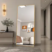 UnboxG Miroir de corps entier , 180x80 cm, finition dorée, miroir sur pied et miroir mural, rectangulaire, à suspendre, à poser ou à fixer au mur, cadre en aluminium