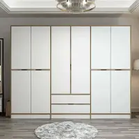 Dmora Gaspard - Grande Armoire 277x208h cm Blanc et noyer\ et noyer\, Portemanteau