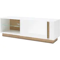 Feldmann-Wohnen Meuble bas Clair TV, meuble sous téléviseur, 138x40x46 cm, blanc brillant, imitation chêne Grandson, sans poignées