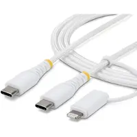 StarTech.com .com Câble de Recharge USB-C Robuste 2 en 1 de 2m avec Adaptateur Lightning, 30W/60W (3A), Apple MFi, Câble de Recharge USB-C Tressé pour iPhone/iPad/Android