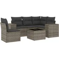 vidaXL Ensemble de salon de jardin 6 pièces avec coussins Gris Poly rotin