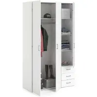 Dmora Aquilone - Garde-robe 3 portes\, 116x50 cm Blanc, 4 Étagères