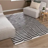 FRAAI Tapis en coton | Dazzle Blocks Noir/Blanc | 160x230cm | Noir | Rectangulaire | Tapis