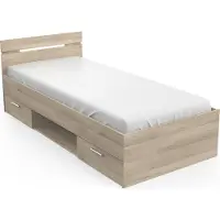 CALICOSY CasaDolce lit pratique MEDIN en couleur chêne Sonoma avec deux tiroirs de 56x33x11cm. Dimensions 90x200cm, jusqu'à 100kg.
