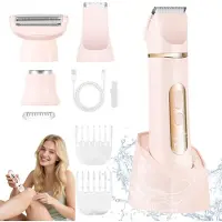 Hatteker Épilateur HT-597, Tondeuse Rasoir Femmes Tondeuse Visage, 4-en-1, Étanche Rose