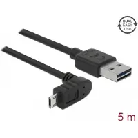 DeLOCK EASY-USB 2.0 Type-A cable, male plug > EASY-USB 2.0 Type-Micro-B cable, male plug, angled, up/down, 5 m, Black, 5 m, USB A, Micro-USB B, USB 2.0, 0.48 Gbit/s, Black
