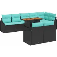 vidaXL Ensemble de canapés de jardin , 9 pièces, 8 places, noir et turquoise