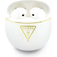 GUESS Écouteurs sans fil Gold Line Triangle Logo avec étui de chargement blanc - GUTWSA15HETH